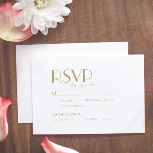 Minimalist Gold Modern Deco Wedding Meal Choice RSVP Card