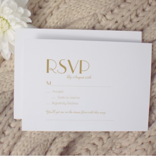 Minimalist Gold Modern Deco Wedding Song Request RSVP Card
