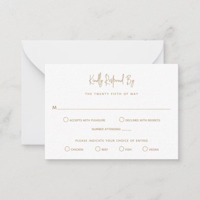 Minimalist Gold Modern Mini Wedding RSVP Note Card (Front)