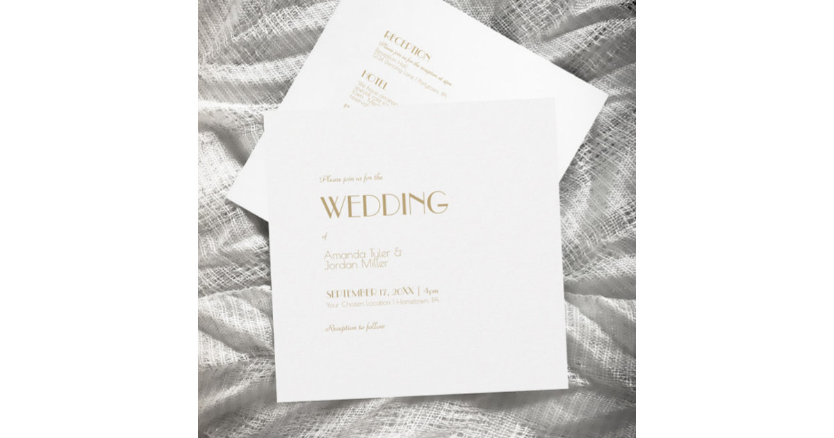 Minimalist Gold Modern Square Deco All One Wedding Invitation Zazzle
