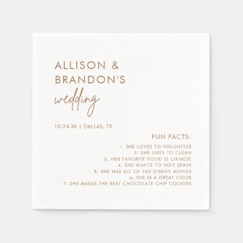 Minimalist Gold Modern Wedding Fun Facts Napkins