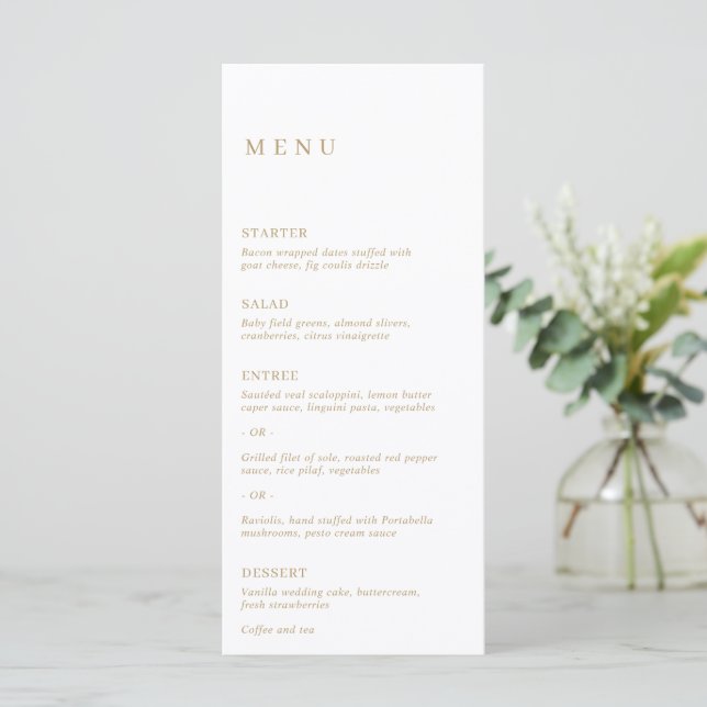 Minimalist Gold Modern Wedding Menu (Standing Front)