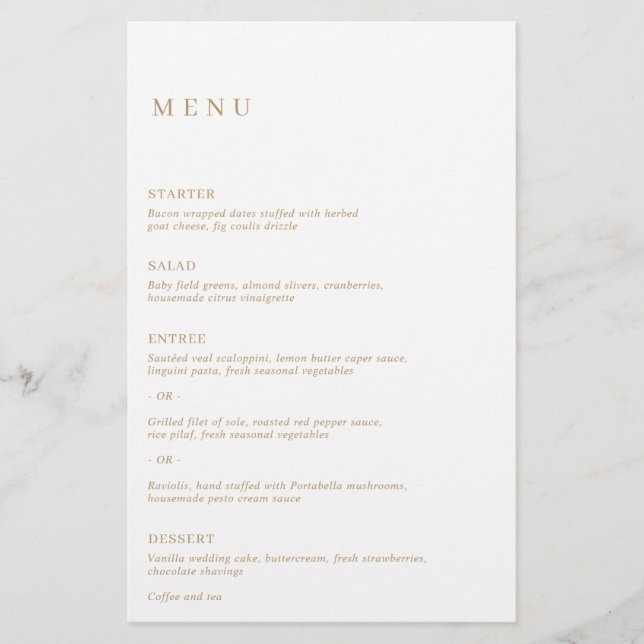 Minimalist Gold Modern Wedding Menu Flyer (Front)