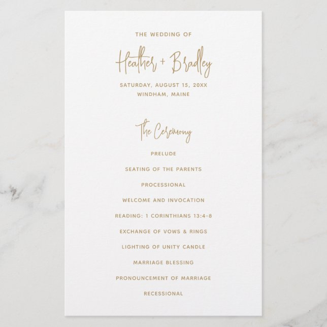 Minimalist Gold Modern Wedding Program (Front)