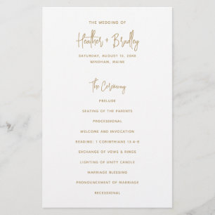 Minimalist Gold Modern Wedding Program Flyer