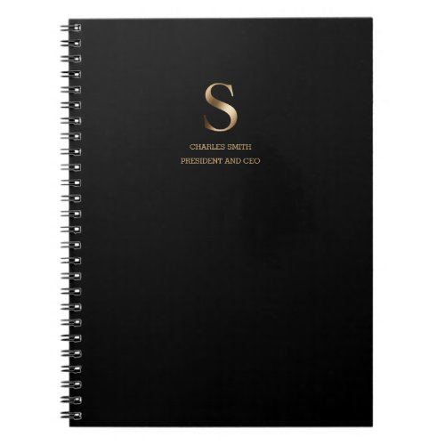 Minimalist Gold Monogram  Black Notebook