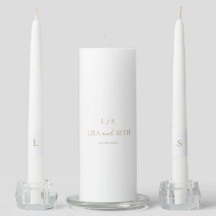 Minimalist Gold Monogram Classic Wedding Unity Candle Set