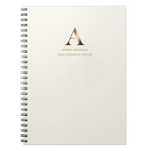 Minimalist Gold Monogram  Ivory Off_White Notebook