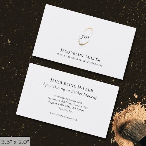 Minimalist Gold Monogram Makeup Artist Business Card