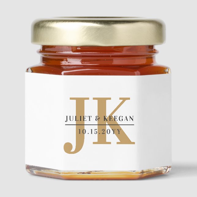 Minimalist Gold Monogram Name Wedding Honey Jar Honey Jar Favors (Front)