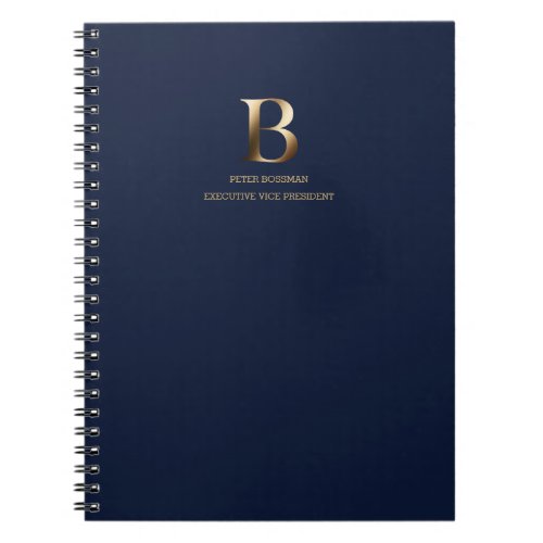 Minimalist Gold Monogram  Navy Blue Notebook