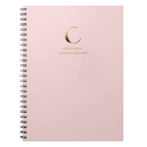 Minimalist Gold Monogram  Pink Notebook