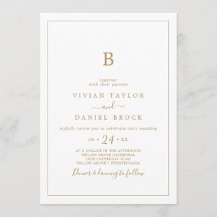 Minimalist Gold Monogram Wedding Invitation
