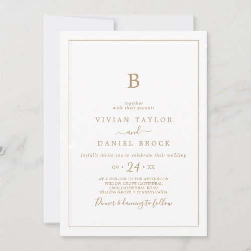 Minimalist Gold Monogram Wedding Invitation