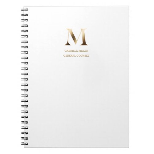 Minimalist Gold Monogram  White Notebook