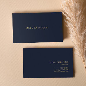 Minimalist Gold Navy Blue Simple Professional Business Card