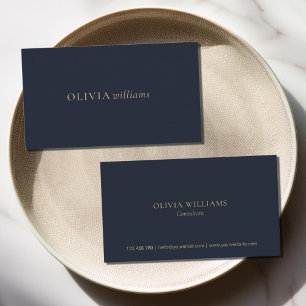 Minimalist Gold Navy Blue Simple Professional Business Card