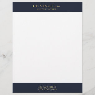 Minimalist Gold Navy Blue Simple Professional Letterhead