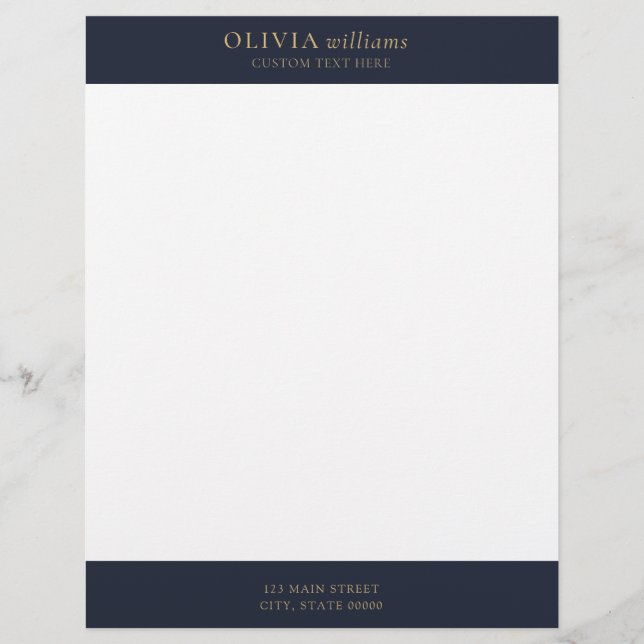 Minimalist Gold Navy Blue Simple Professional Letterhead (Front)