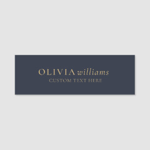 Minimalist Gold Navy Blue Simple Professional Name Tag