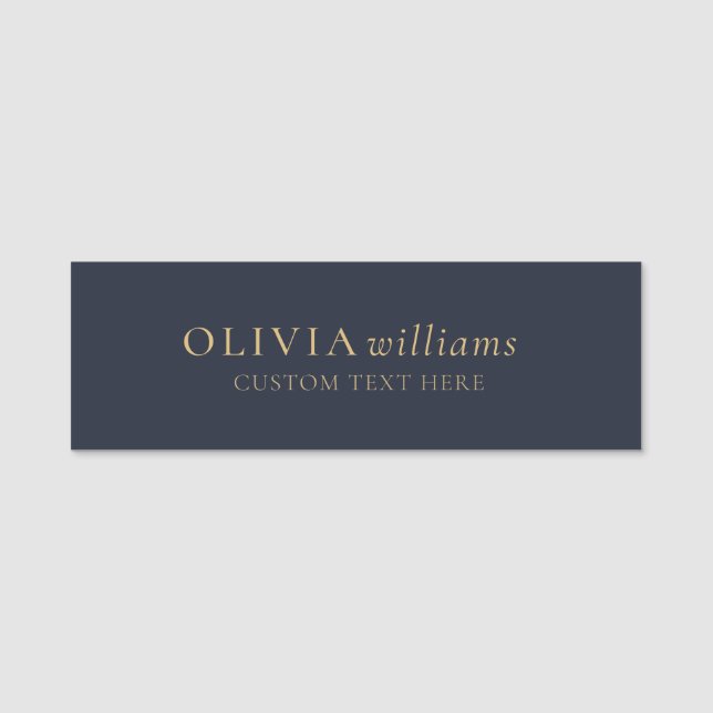 Minimalist Gold Navy Blue Simple Professional Name Tag (Front)