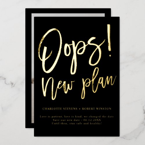 Minimalist gold new plan wedding change the date foil invitation