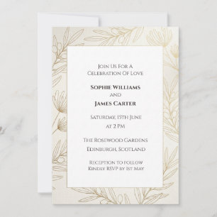 Minimalist Gold Olive Branch Botanical Wedding Inv Invitation