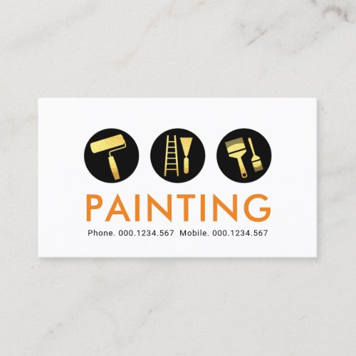 Minimalist Gold Painting Brush Icons Business Card