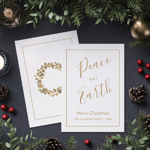 Minimalist Gold Peace on Earth Christmas Card