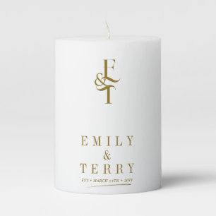 Minimalist Gold Personalized Chic Wedding Monogram Pillar Candle