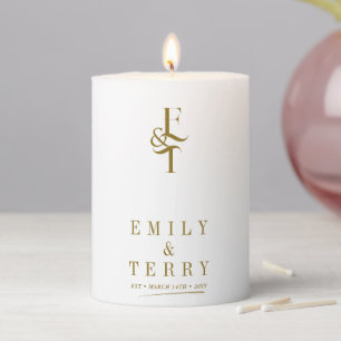 Minimalist Gold Personalized Chic Wedding Monogram Pillar Candle