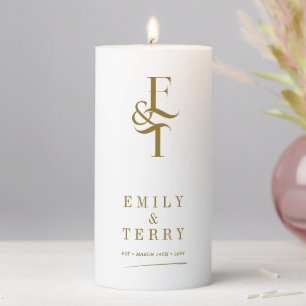 Minimalist Gold Personalized Chic Wedding Monogram Pillar Candle
