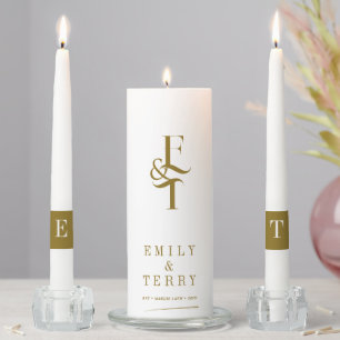 Minimalist Gold Personalized Chic Wedding Monogram Unity Candle Set