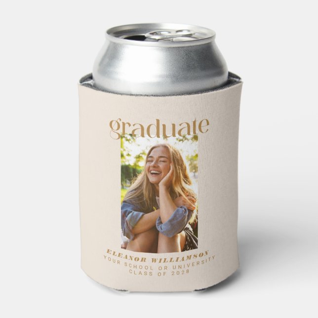 Minimalist Gold Photo Graduate Personalized Can Cooler (Can Front)