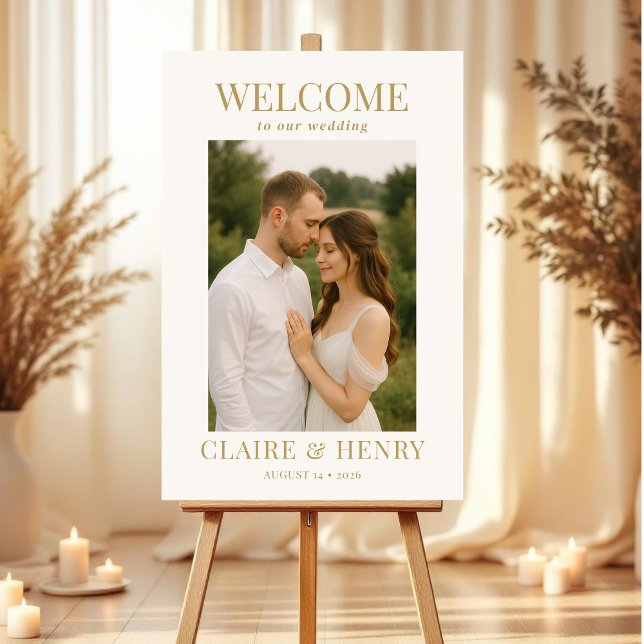 Minimalist Gold Photo Modern Wedding Welcome  Foam Board (Creator Uploaded)