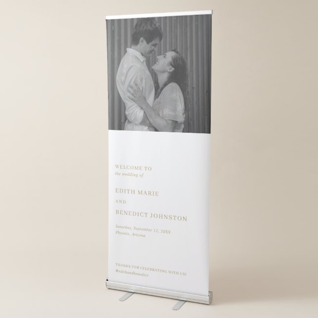 Minimalist Gold Photo Modern Wedding Welcome Sign (3/4)
