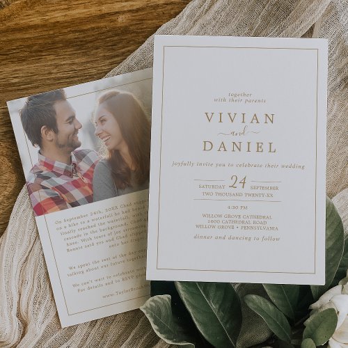 Minimalist Gold Photo Proposal Story Wedding Invitation