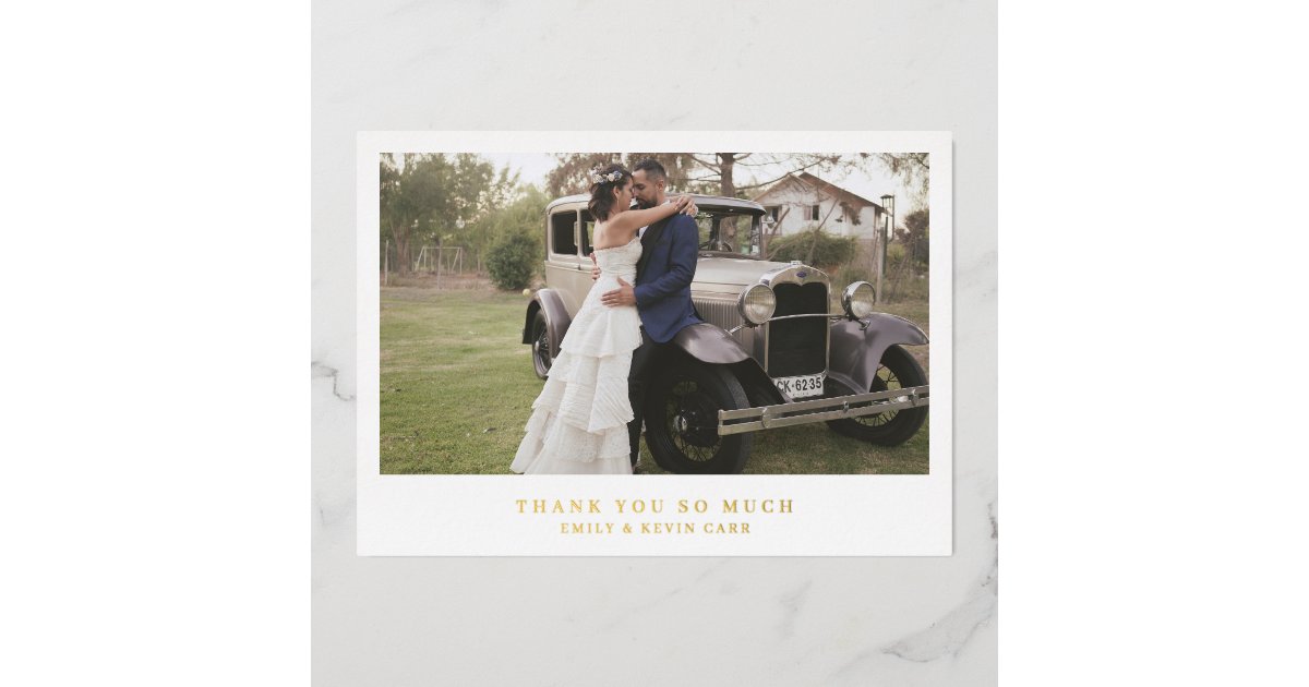 Minimalist Gold Photo Wedding Thank You Card | Zazzle
