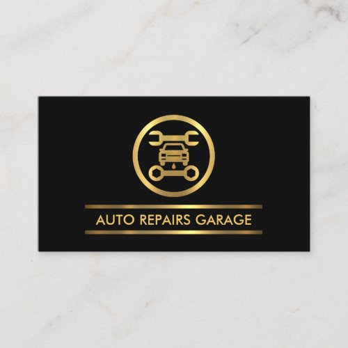 Minimalist Gold Placard Lines Auto Repairs Business Card