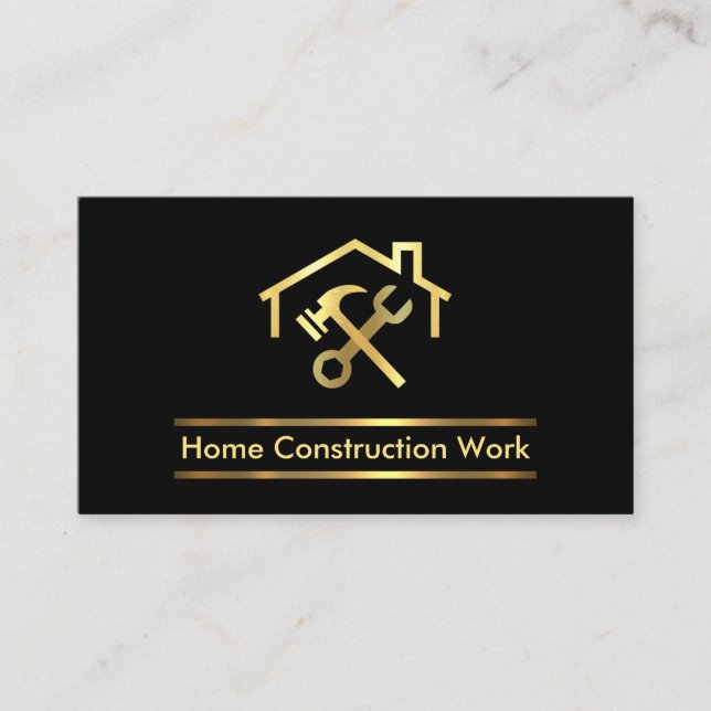 Minimalist Gold Placard Lines Building Business Card (Front)