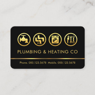 Minimalist Gold Plumbing Tools Line Business Card
