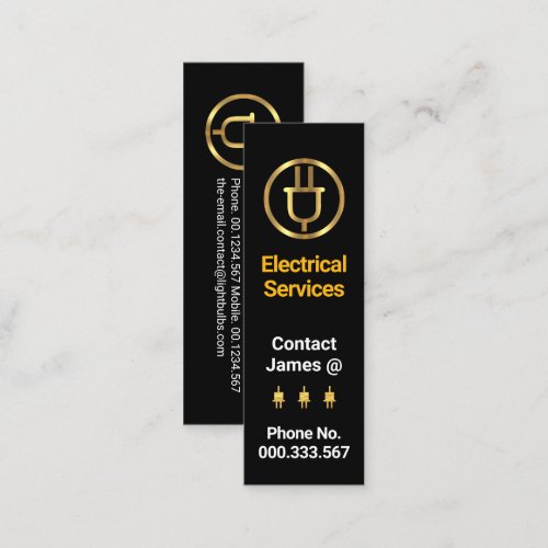 Minimalist Gold Power Plug Electrician Mini Business Card