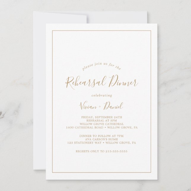 Minimalist Gold Rehearsal Dinner Invitation (Front)
