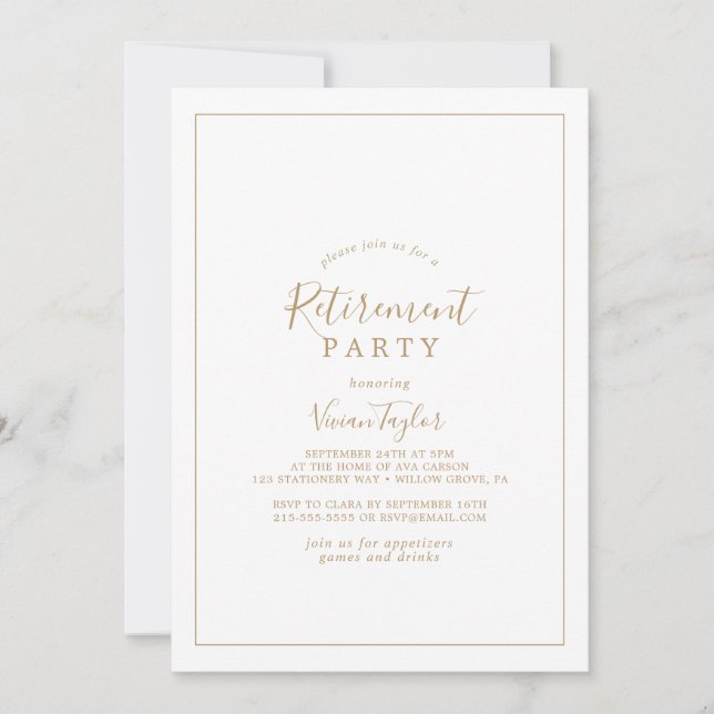 Minimalist Gold Retirement Party Invitation (Front)