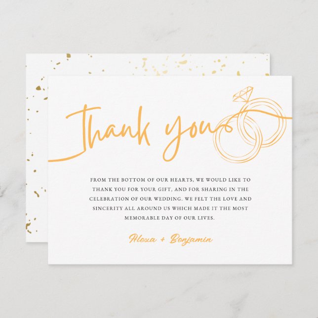 Minimalist Gold Rings Thank you Script Note Card (Front/Back)