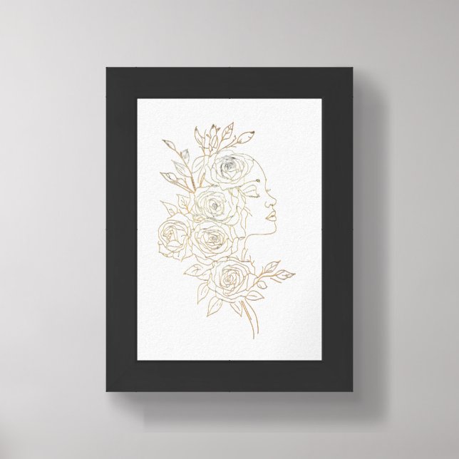 Minimalist Gold Rose Woman Line Art  Framed Art (Framed Front)