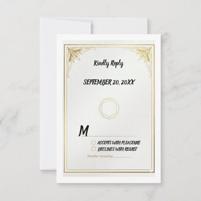 Minimalist Gold RSVP Card Elegant Wedding Response (Front)