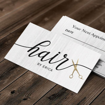Minimalist Gold Scissor Elegant Typography Hair Appointment Card by cardfactory at Zazzle