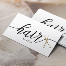 Minimalist Gold Scissor Elegant Typography Hair Business Card