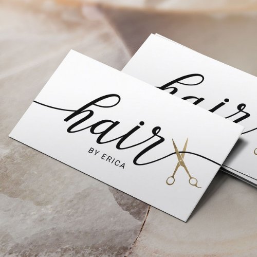 Minimalist Gold Scissor Elegant Typography Hair Business Card